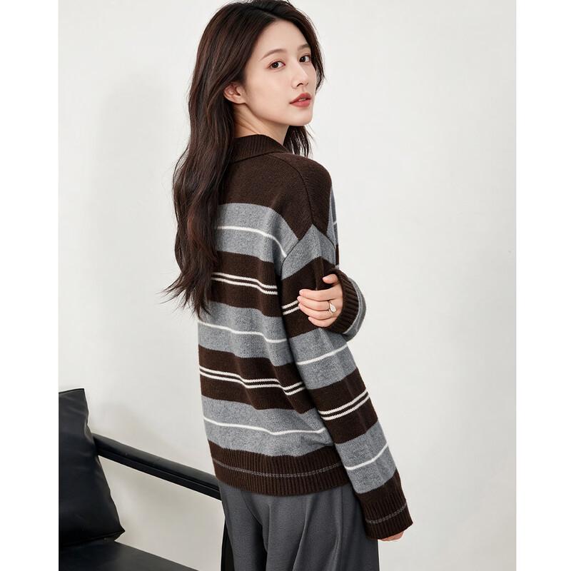 Женский поло-свитер в полоску из смесовой кашемировой шерсти