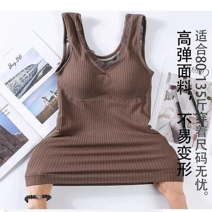 Сексуальная зимняя одежда, терможилет с подкладкой, женское бархатное теплое термобелье, тонкая бесшовная кружевная майка без рукавов с v-образным вырезом