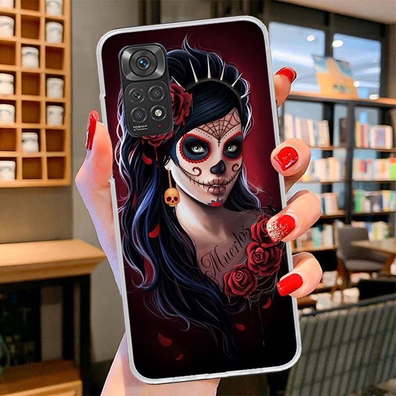 Катрина Красивая Девушка Роза Череп Чехол для Телефона Для Xiaomi Redmi Note 15 14 13 12 11 10 Pro Plus 14S 12S 11S 11T 11E 10S Мягкий