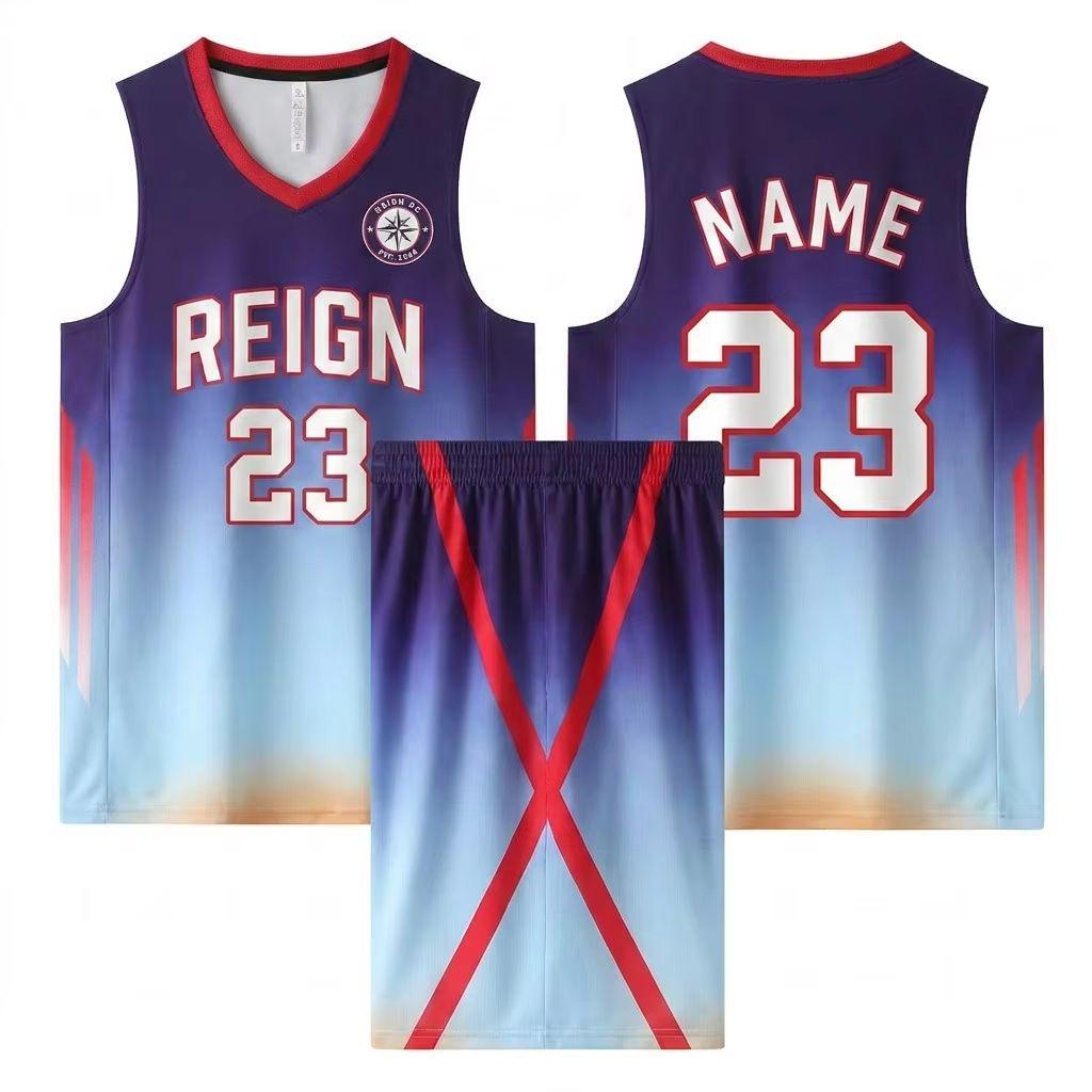 Custom Basketball Jersey Set Reversible Sublimation Purple Gradient Quick Dry Breathable Mesh Club Team Uniform Factory