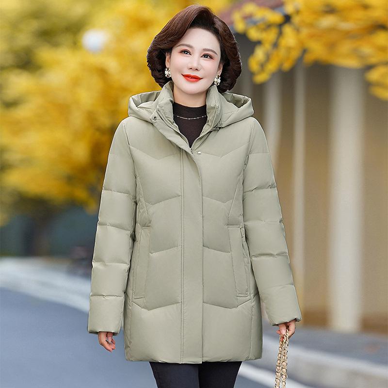 Пуховик для мам, женский, средней длины, большого размера, свободный, для людей среднего и пожилого возраста, однотонный, плотный, зимняя куртка