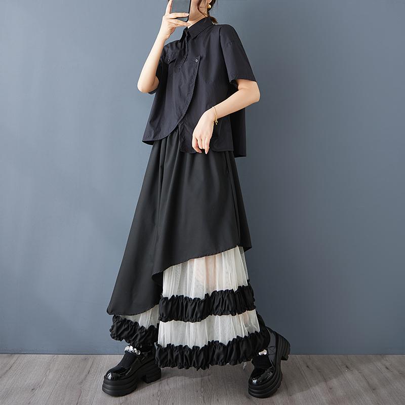 Dimanaf 2025 Новые Весна Лето Плюс Размер Женские Юбки Винтажные Твердые Эластичные Плиссированные Кружевные Юбки Свободные Высокая Талия