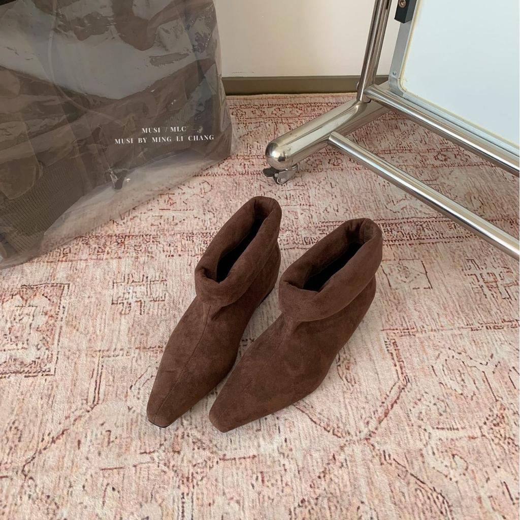 Autumn and winter minimalist fashion square head inner height-increasing short boots women's solid color suede thin fashion boots