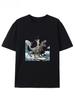 Funny Print Crew Neck Tshirt With Surfing Dinosaur And Cat Adventuresummer Fashion Short Sleeveunisex Casual Daily Style To