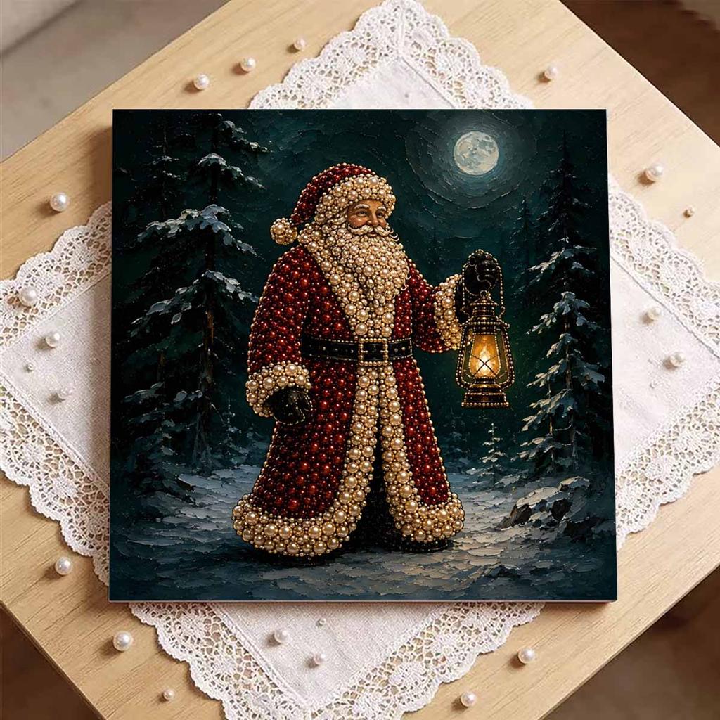Набор для DIY-живописи жемчугом в мини-рамке Санта-Клаус с фонарем Бисер Холст Декор для дома Картина