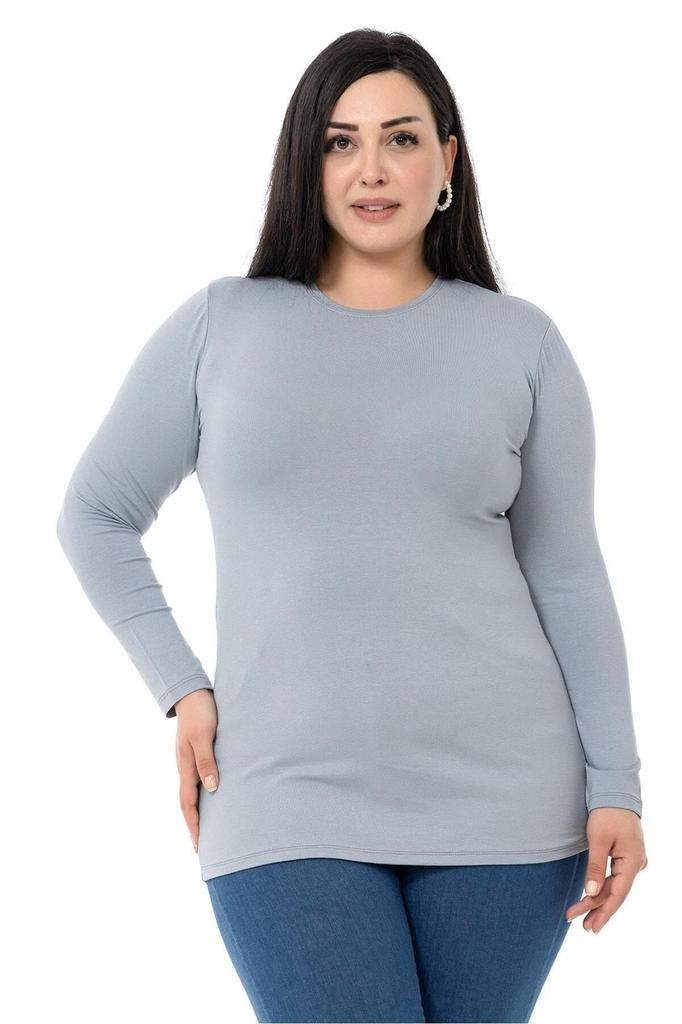 Women's Style Big Size Body Plus Size Crew Neck Long Sleeve Viscose Black Body