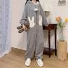 ZHENGTU Women's Cute All-in-One Hooded Pajamas with Rabbit Ears, Warm and Comfortable for Fall and Winter, Casual and Casual Wear (Gray, Size L)