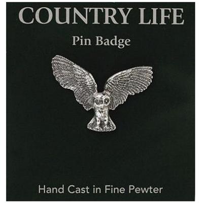 [R2821] — Антикварная серебряная оловянная брошь «Деревенская жизнь» (сова) - 35x25 мм