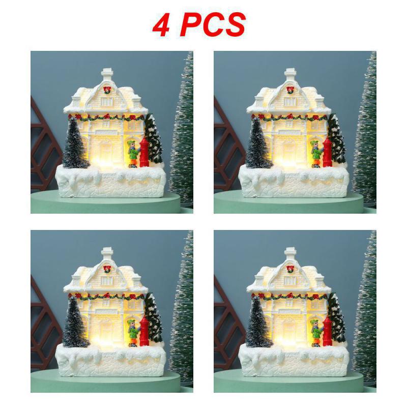 Resin Rotating Christmas Village House Statue Lighted Music Snow Village Desk Ornaments New Year 2024 Christmas Decoration
