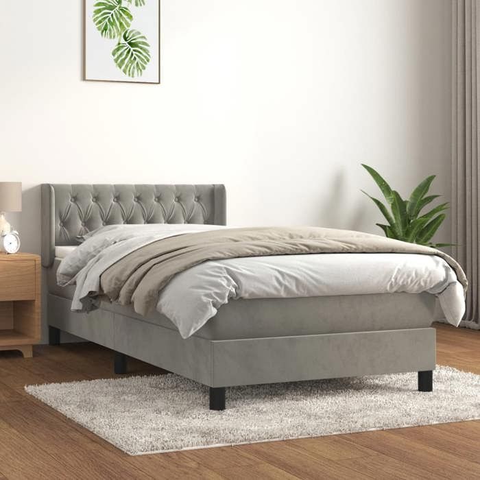 Maison Exclusive - Sommier à lattes de lit et matelas Gris clair 90x190 cm Velours