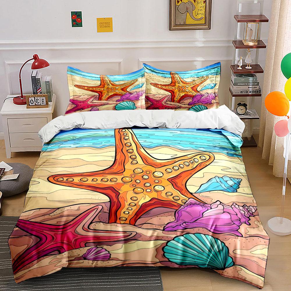 Starfish and seashell design. Bedding sets Duvet cover sets Duvet covers Pillowcases(1*Duvet Cover 2*Pillowcases without duvet insert)