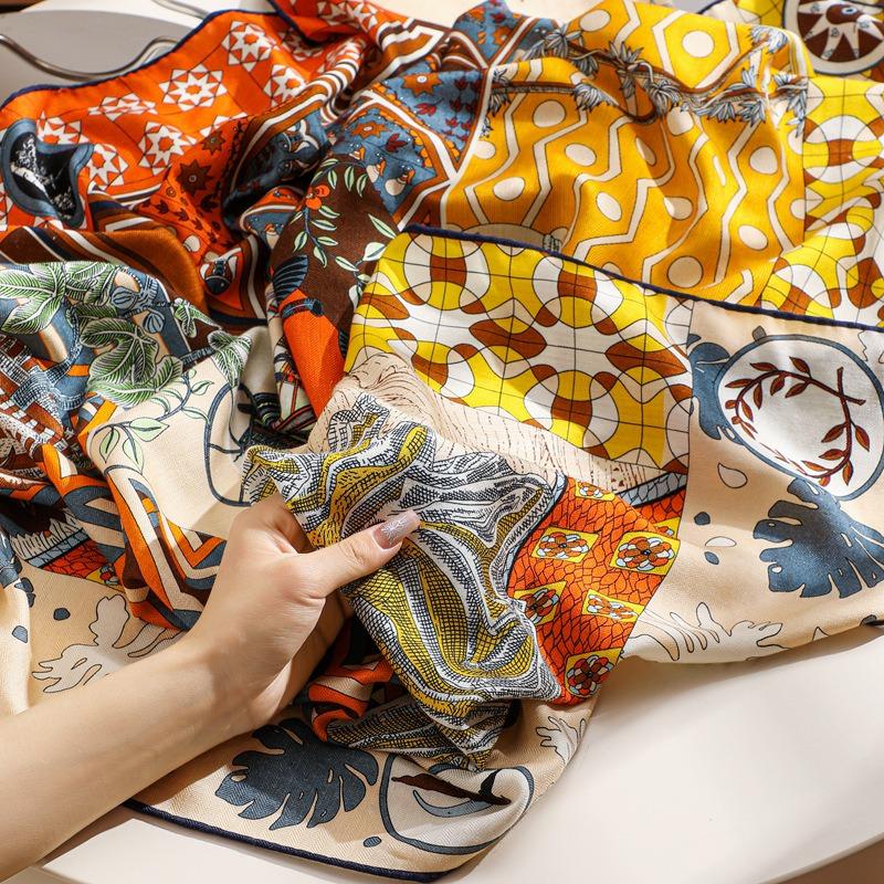 Autumn and Winter Double-sided Printed Herringbone Silk Scarf Women's 110 Silk Wool Scarf Fashionable Versatile High-end Silk Scarf