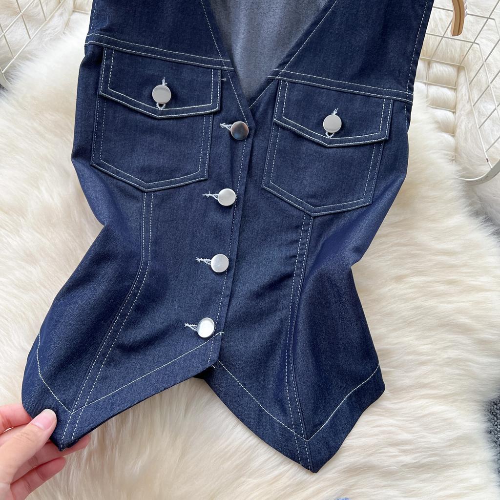 Дизайнерское летнее платье для женщин высокого класса V-образный вырез без рукавов однобортный топ женский костюм-двойка повседневные брюки клеш