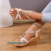 Женская обувь 2024 года, новые модные женские сандалии с пряжкой на ремешке, новые повседневные сандалии с бисером, женские сандалии с открытым носком на танкетке