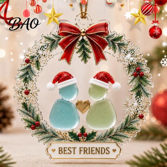 Seasonal Home Wall Decor Best Friends Christmas Wreath Pendant, Acrylic Hanging Ornament, Xmas Fireplace Pendant Decorative Piece for Holiday
