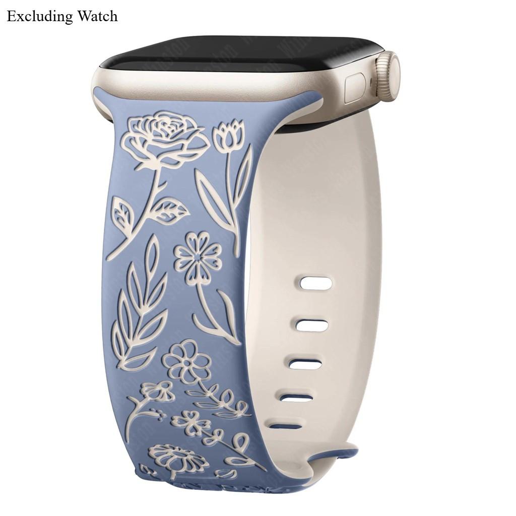 Браслет с гравировкой цветочных узоров для Apple Watch серий 11 10 42 46мм 45-44- 40-38мм Женский ремешок для IWatch Ultra 3/2 49мм 9-8-7-6