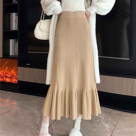 Женская трикотажная юбка с высокой талией, однотонная плиссированная юбка с оборками и швами по низу, юбка с запахом на бедрах, осенне-зимняя юбка миди