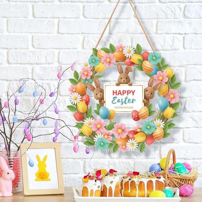 12x12 дюймов/30x30 см Пасхальная деревянная подвесная табличка на дверь Кролик Яйцо Декоративная табличка для декора входной двери на Пасху