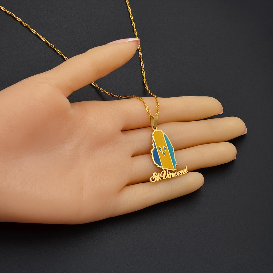 Anniyo ST. Vincent Map Pendant and Chain Necklaces Saint Vincent Maps Lesser Antille Jewelry @126621