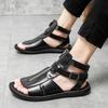 Summer New Men Gladiators High Qualit Leather Casual Shoes Breathable Beach Sandals Outdoor Slippers Black White Big Size