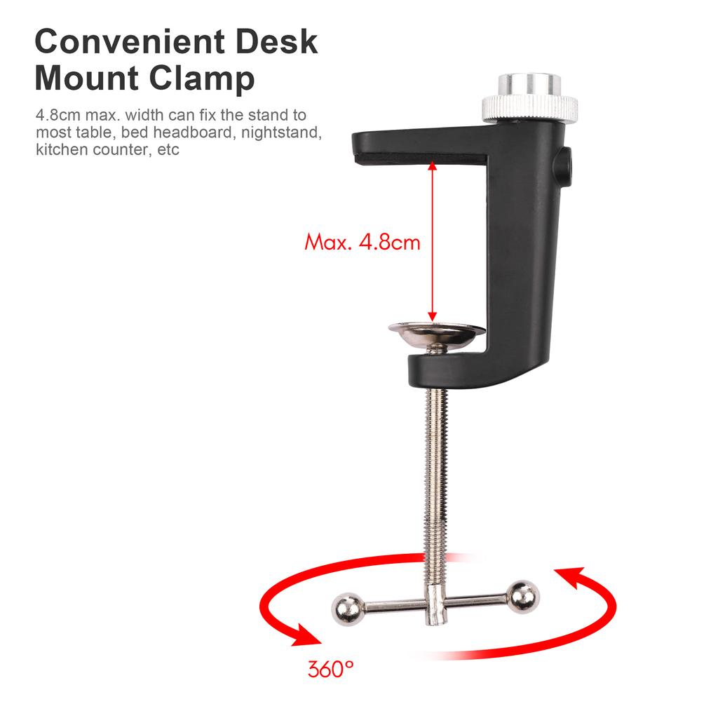 Flexible Foldable Desk Mount Stand Metal Bracket with 1/4 Inch Screw Ballhead Adapter 3kg Load Capacity for Fill Li
