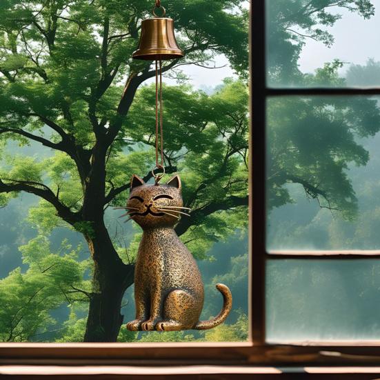 Кошачья подвеска в виде колокольчика, уличная подвеска в виде котенка, садовая металлическая статуэтка кошки, памятное украшение для украшения крыльца, подарок любителям кошек