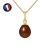 Pendant - - Genuine Freshwater Cultured Pearl 7-8 Mm Chocolate - Yellow Gold - 42 Cm Chain