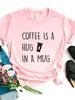 Кофе — это объятие в кружке с принтом женская футболка с коротким рукавом и круглым вырезом свободная женская футболка женская модная футболка топы одежда Mujer