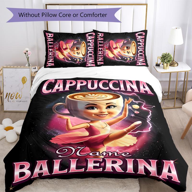 3pcs Custom Name Cartoon Italian Brainrot animal Bedding Set Duvet Cover Closure Includes 1 Duvet Cover & 2 Pillowcases for All Seasons Bedroom Decor