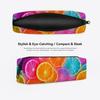 DIY Orange Pattern Large Capacity Zipper Closure Portable Pencil Case for Schools and Offices Polyester for Students
