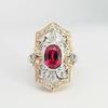 Vintage Electroplated Two-tone Ring Pigeon Blood Ruby Jewelry Mature Woman Accessories