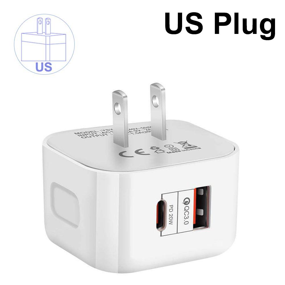 ЕС США Великобритания 20 Вт Двухпортовый Type-C USB-C PD Настенное зарядное устройство Быстрая зарядка Адаптеры питания Для 11 12 13 14 15 Samsung