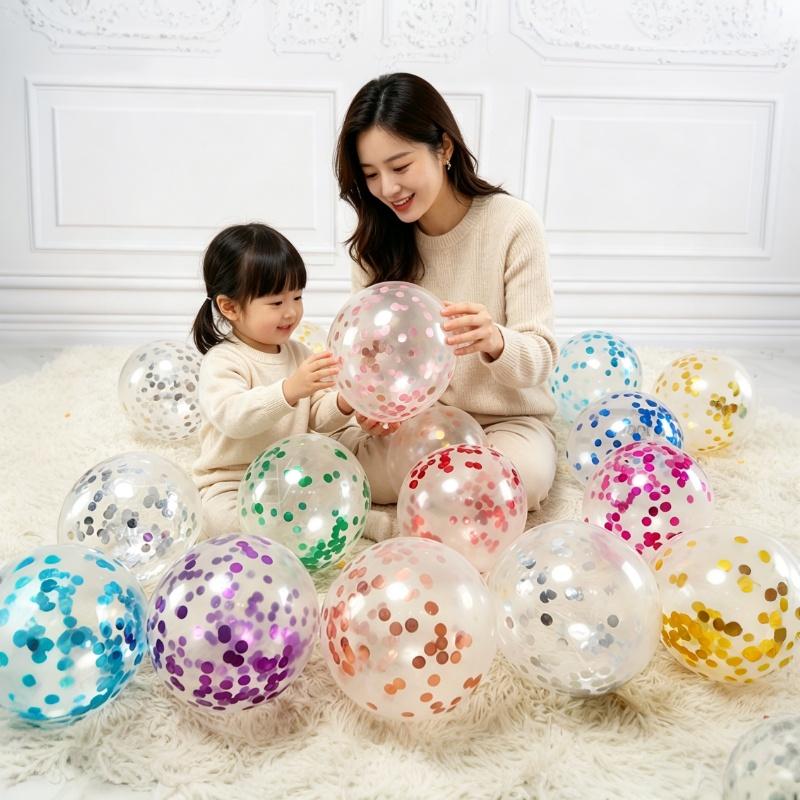 Transparent Sequin Confetti Balloons 20Pcs Multicolor Bright Glitter Decor for Baby First Birthday Gender Reveal Party