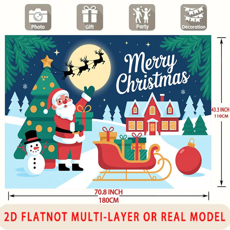 Party Backdrop Santa Claus Christmas Flat Winter Santa Claus Sleigh Snowman House Photo Booth Decor Front Door Decor