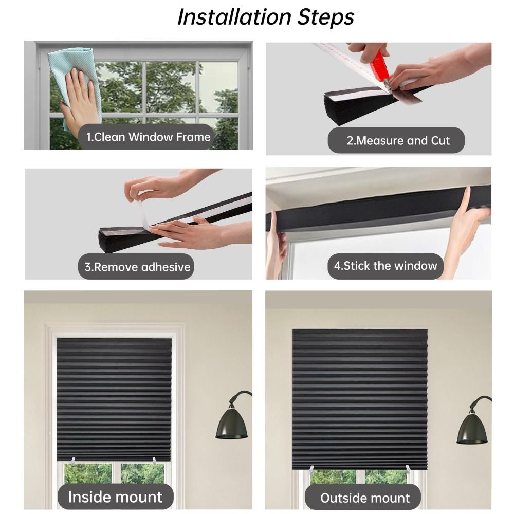 Easy Install Adhesive Paper Shades Cut to Size Blackout Window Blinds For Windows