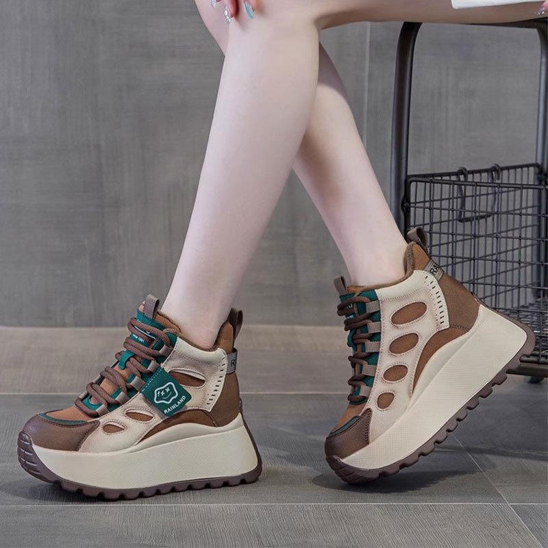 Повседневные спортивные кроссовки с высоким верхом для женской осени и зимы, новые, на толстой подошве, увеличивающие рост, с небольшой цветовой гаммой, из бархата, утепленные, кроссовки папы