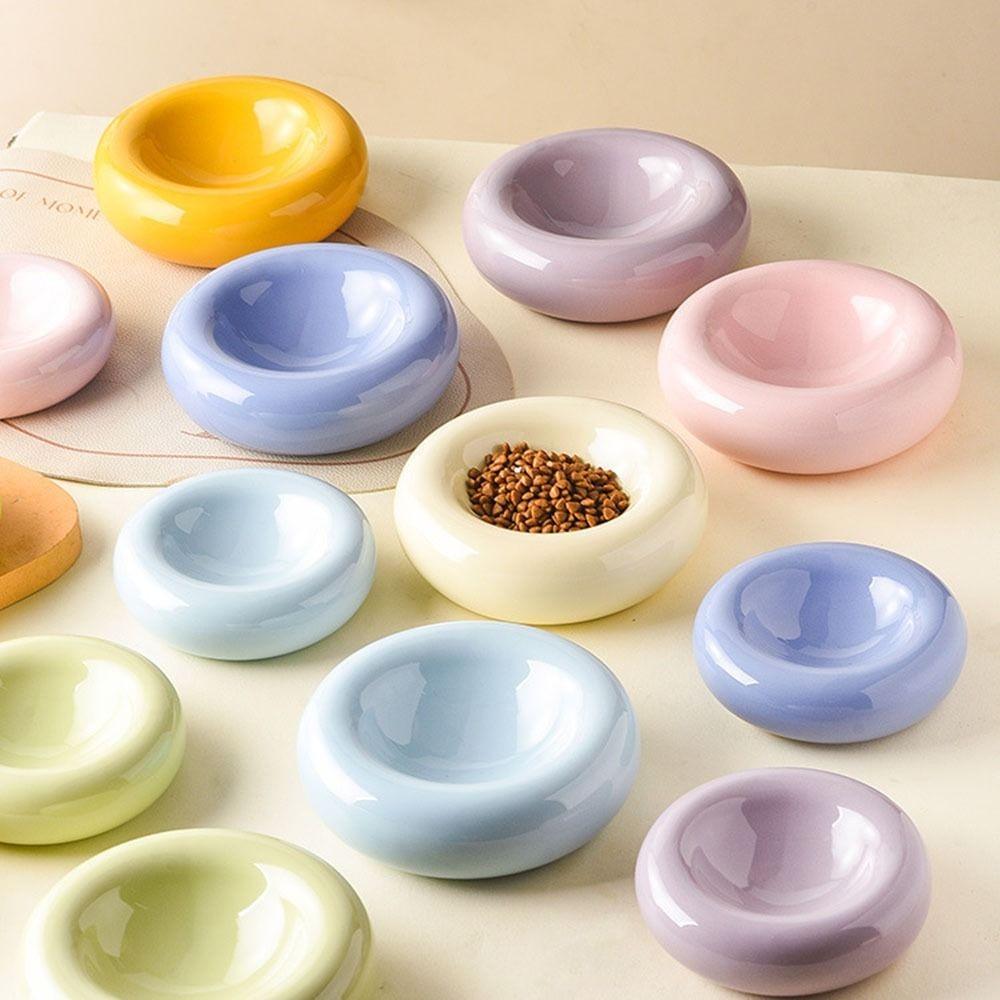 Wide Opening Donut-Shaped Cat Bowl High-Aesthetic Pet Food Bowl Ceramic Cat Bowl Home