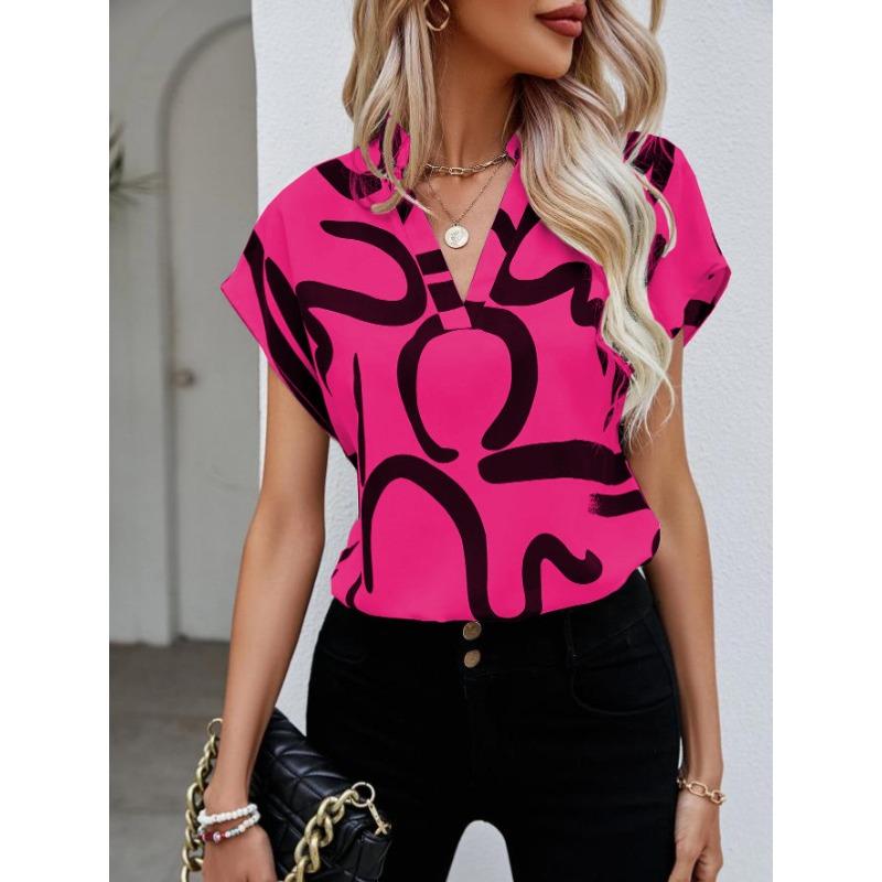 Women's Shirt Summer Bat Sleeve Tops Lady Elegant Simple Printed Casual Women's Blouse New Fashion Beach Vacation Loose Female Clothing