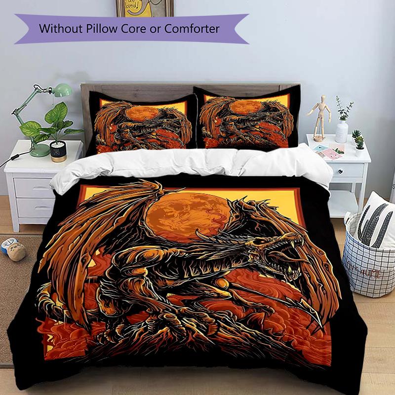 3pcs Dragon Fantasy Beanie Set: Includes One Quilt Cover and Two Pillowcases (No Core) - Anime Cartoon Design, Perfect for Bedroom and Guest Room Deco