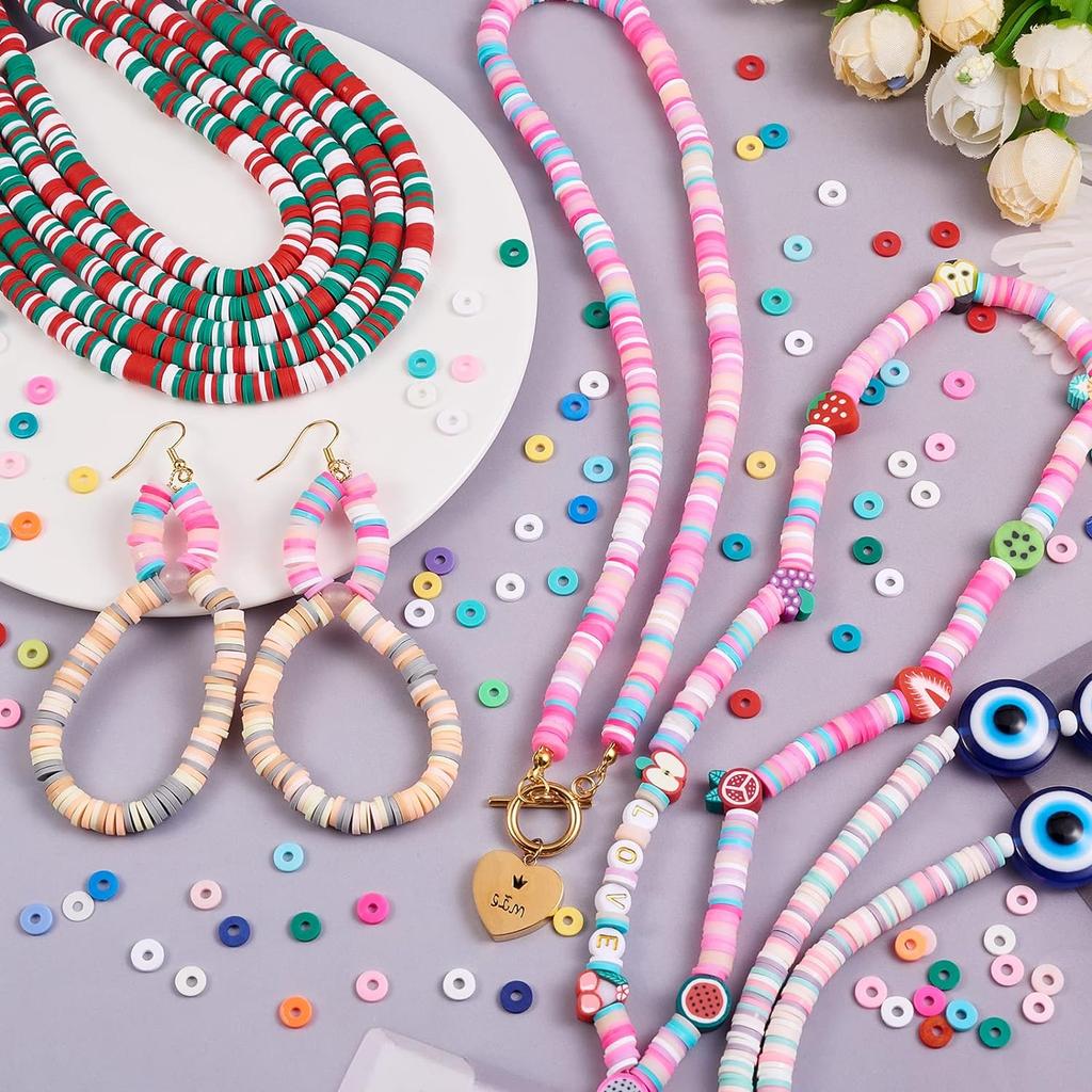 7 Colors 350PCS 1 String For Jewelry Making 6mm Spacer Beads Fashion Polymer Clay Pearlescent Powder Loose Beads DIY Handmade Necklace Bracelets