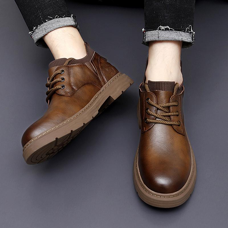 Высококачественные мужские удобные мягкие повседневные туфли с носками, модные уличные ретро-ботинки со шнуровкой на толстой подошве, износостойкие короткие ботинки