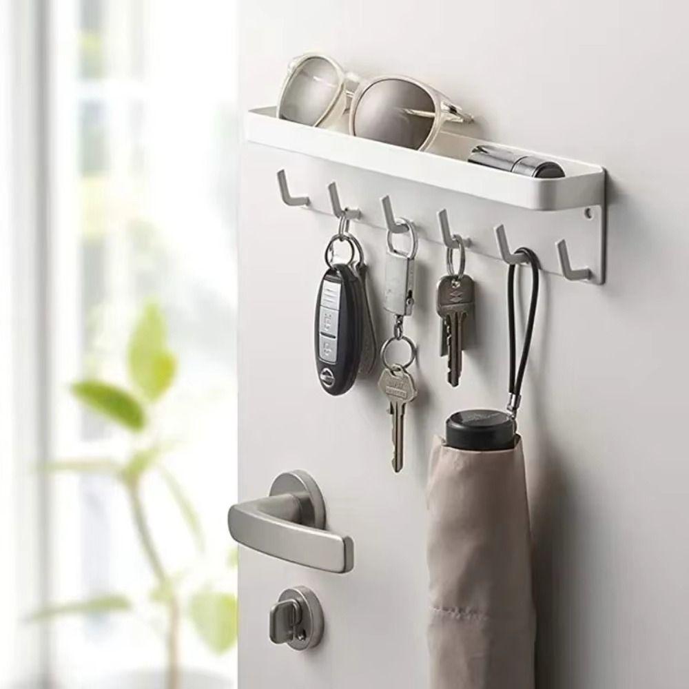 6 Hooks Rack Organizer Magnetic Home Decoration Black Key Mail Holder Hallway