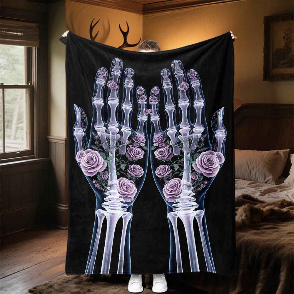 1pc skeleton flowers Outdoor Flannel Blanket Soft Warm All-Season Throw for Sofa Bed Car Camping Office, Cozy Gift Idea1272S