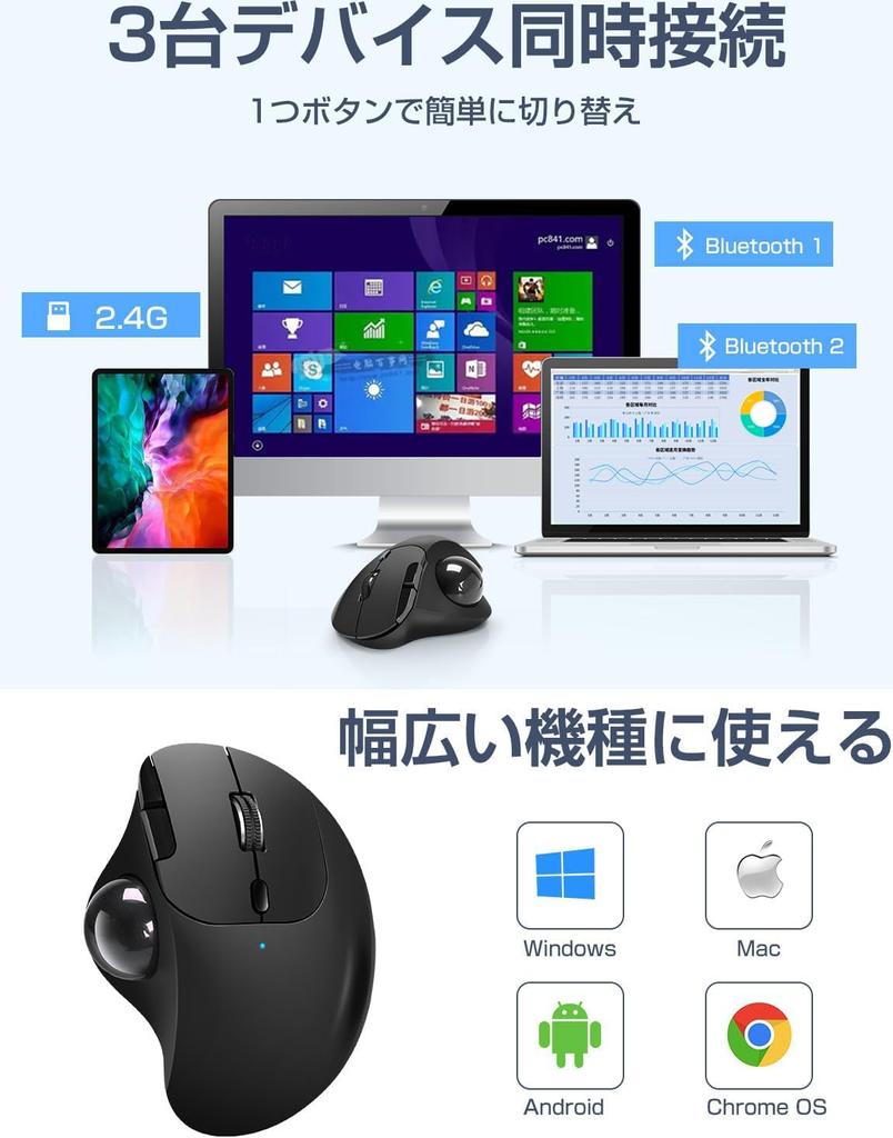 Ewin Trackball Mouse Compatible with Bluetooth Connect 3 Devices Simultaneously Trackball Wireless Mouse Thumb Quiet Type High Precision Ergonomics