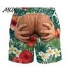 Funny Gift for Men Hairy Booty Shorts, Cheeky Swim Trunks, 3D Fun Flamingo Pattern Shorts Butt Print Beach Summer Vacation Pool Party Surfing Gear