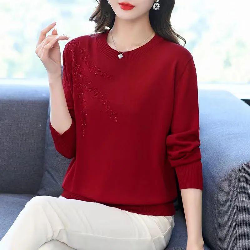 Middle Aged and Elderly Mothers' Women's Knitted Sweater Loose Slimming Round Neck Sweater Base Sweater