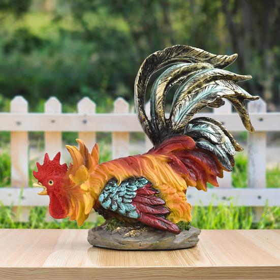 Resin Rooster Figurine Indoor Outdoor Colorful Statue Rooster Figure Model Garden Sculpture Desktop Decoration