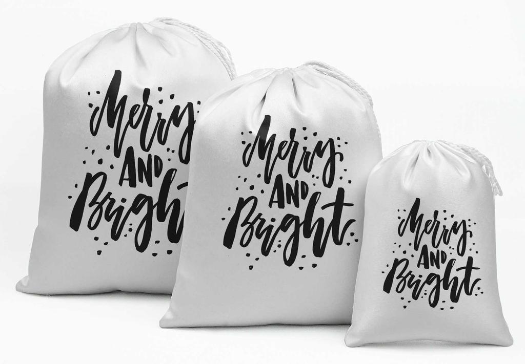 Darling Souvenir White Merry & Bright Christmas Party Supplies Favor Bags Drawstring Pouchs 15