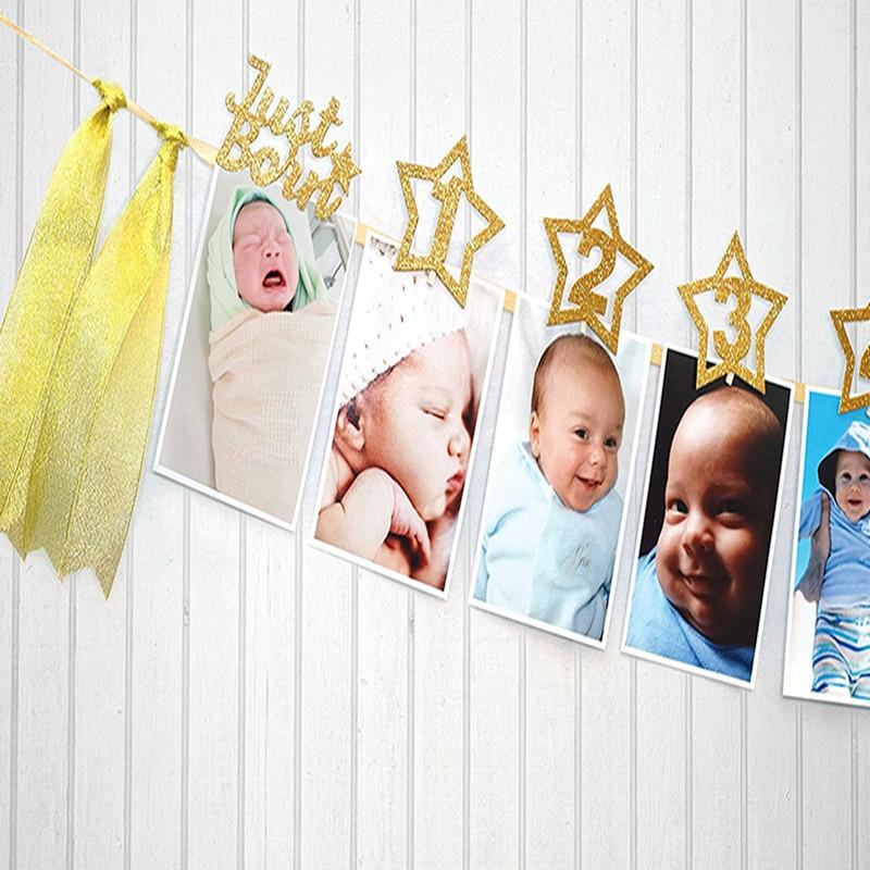 Ежемесячная бумага для годовалого ребенка, баннер на день рождения, веревочный флаг, фоторамка, фотоальбом, декор для вечеринки