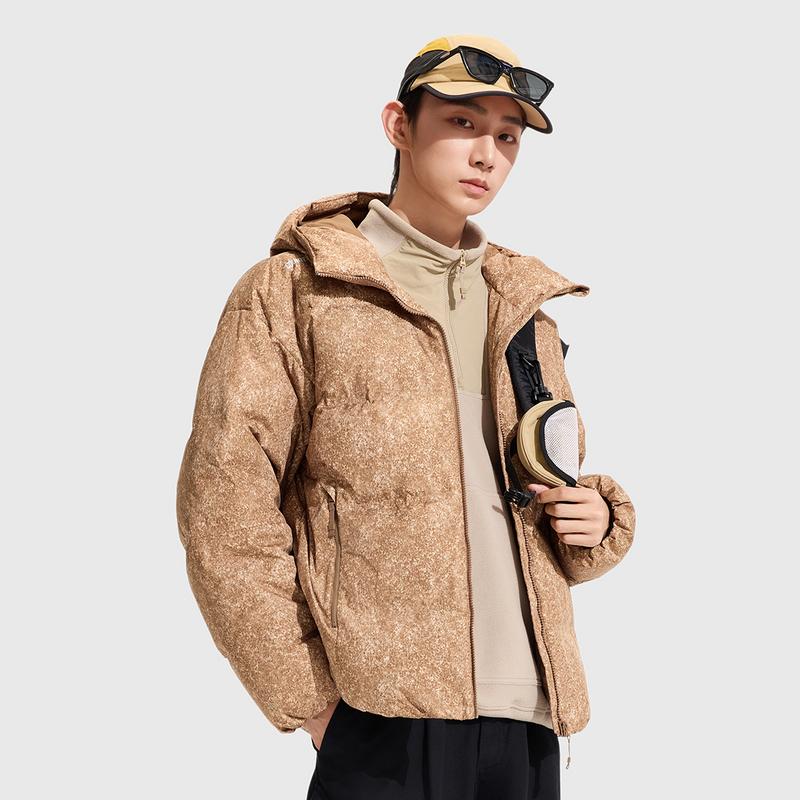 Мужская и женская короткая пуховая куртка Li Ning Outdoor CF Tracing с принтом Jue Kiln по всей поверхности AYMV157-5